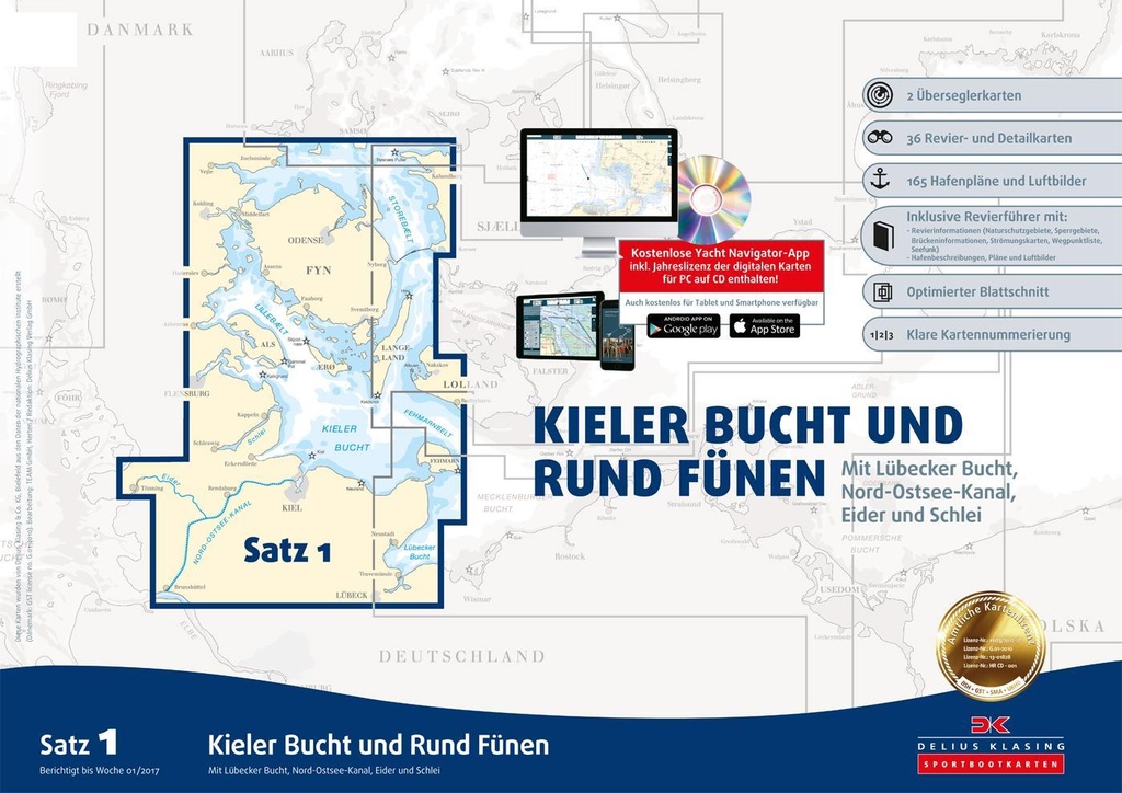 Sportbootkarten Satz 1: Kieler Bucht und Rund Fünen