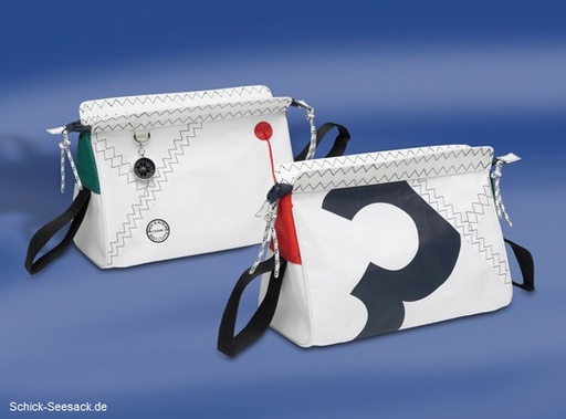 [27483] Kulturtasche weiß/blau 35 x 15 x 25 cm